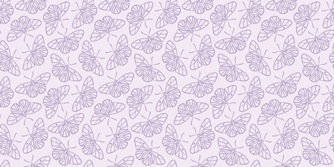 Poster - Purple butterfly vector pattern background, seamless repeating wallpaper