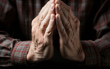 Wall Mural - close up of praying hands. senior person hands folded in prayer. religion concept.