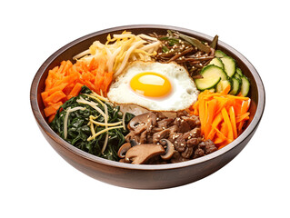 Wall Mural - Bibimbap is a popular and delicious Korean dish known for its colorful presentation and harmonious combination of flavors and textures.