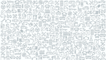 Car service maintenance doodle background. maintenance car parts line icon background.