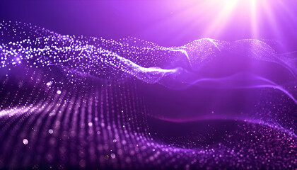 Wall Mural - Digital purple particles wave and light abstract background with shining dots stars