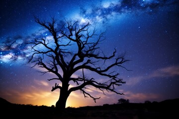 space in the milky way.starry night with silhouettes of smiling individuals standing and waving. peo