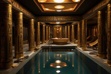 Egyptianthemed Bathhouse With Hieroglyphic Engravings And Golden Accents