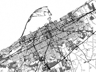 greyscale vector city map of erie pennsylvania in the united states of america with with water, fiel
