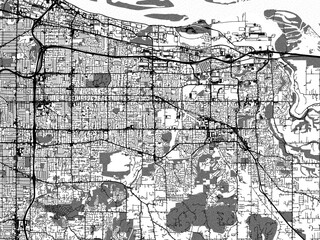 greyscale vector city map of gresham oregon in the united states of america with with water, fields 