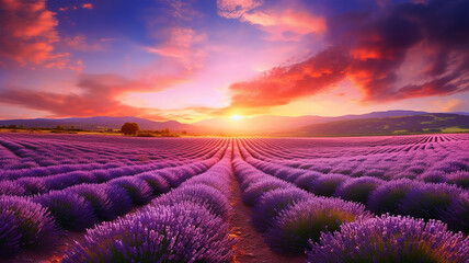 Wall Mural - Beautiful landscape. Lavender field in summer in the morning.