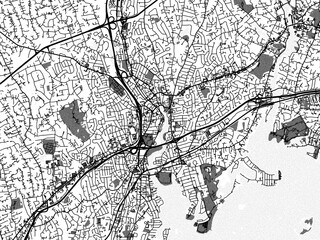 greyscale vector city map of norwalk connecticut in the united states of america with with water, fi