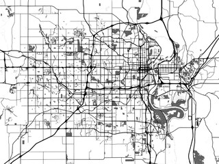 greyscale vector city map of omaha nebraska in the united states of america with with water, fields 