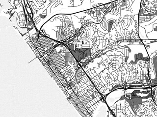 greyscale vector city map of oceanside california in the united states of america with with water, f