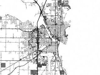 greyscale vector city map of oshkosh wisconsin in the united states of america with with water, fiel