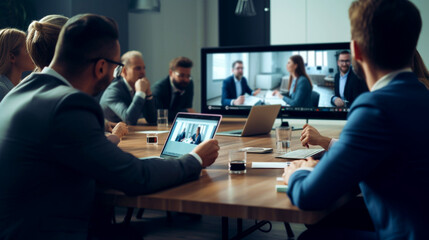 Wall Mural - Business team holding a business meeting to discuss e-commerce in their business. Generative Ai