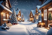 Santa's Village. Christmas Village. Winter Snow Scene Cold And Serene. A Gorgeous Snowed In Christmas Village Scene. Generative AI