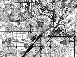 Greyscale vector city map of  Roseville California in the United States of America with with water, fields and parks, and roads on a white background.