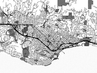 greyscale vector city map of santa barbara california in the united states of america with with wate