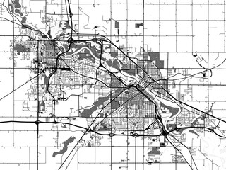 greyscale vector city map of waterloo iowa in the united states of america with with water, fields a