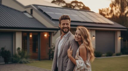 Wall Mural - Married Couple in Front of Their New House