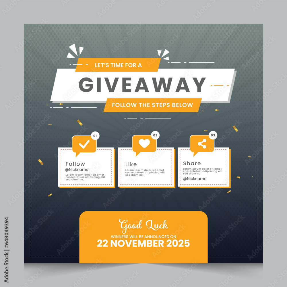 Giveaway steps for social media post with 3 steps to win Stock Vector ...