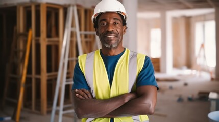 Poster - Portrait of African American foreman in house being renovated.