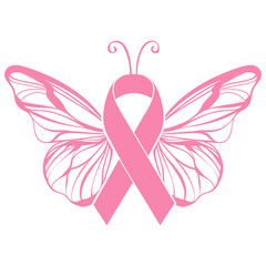 Cancer Ribbon Butterfly - Cancer Awareness Illustration