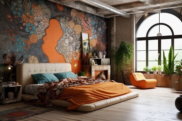 Wall Mural - Bohemian or eclectic interior design of modern bedroom