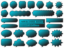 Vector Illustration Of Set Of Black Halftone Speech Bubbles (blue)