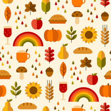 Geometric Autumn Elements Pattern Design For Thanksgiving Celebration.