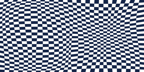 Fototapete - Checkered seamless fabric. A curved and slightly convex canvas, a vector of checkerboard cells. Blue andwhite colors.