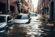 © zakiroff - Floating cars in the water during flooding in an european village, with washed out street