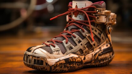 Canvas Print - A close up of a shoe on a table. Generative AI image.