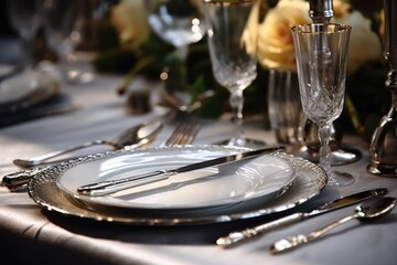 Wall Mural - Formal Dinner Table Setting with Silverware