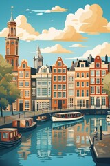 retro amsterdam travel poster
