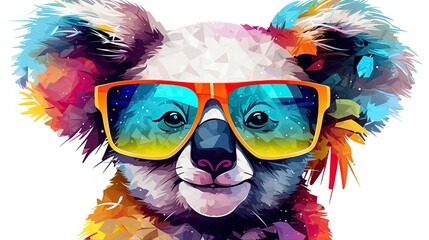 Wall Mural -  a colorful koala wearing sunglasses with a white background and a white background.  generative ai