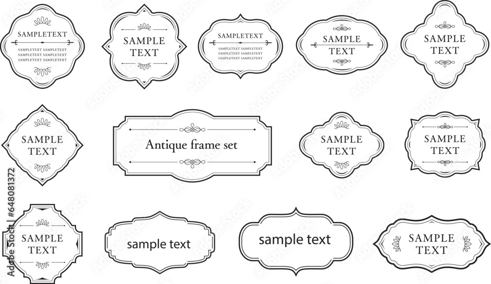 Decorative vintage frame and retro badge. Ornamental label frames. Old ...