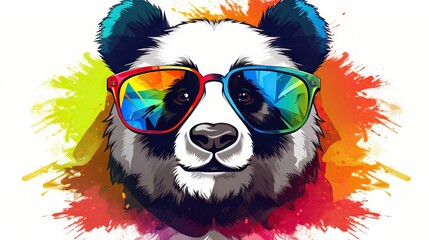 Sticker -  a panda bear wearing sunglasses with a colorful splash of paint.  generative ai