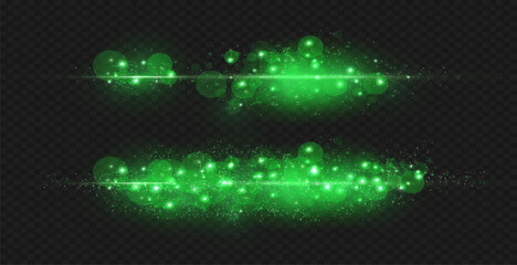 Wall Mural - vector illustration in green color. set of lighting effects. glare and flashes. bright rays of light