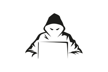 Poster - Spy hacker icon on a white background. Computer hacker with laptop. Hacker icon