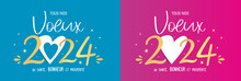 Carte De Vœux, De Nouvel An 2024, Carte Créative Et Coloré Avec Cœur Meilleurs Vœux