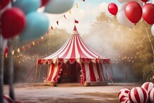 Circus Tent With Floating Balloons In The Day Background