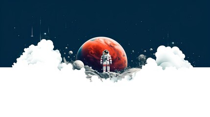 Wall Mural - conceptual collage depicting space exploration. astronaut standing in full gear, with the moon loomi