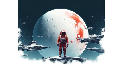 Wall Mural - conceptual collage depicting space exploration. astronaut standing in full gear, with the moon loomi