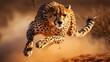 a leaping cheetah in the Serengeti, showcasing its incredible speed and agility