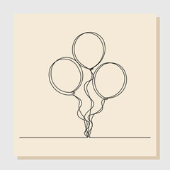 Wall Mural - Continuous single one line drawing of bunch of balloons. Vector illustration of event party gift surprise decoration