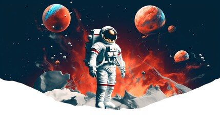 the concept of space exploration. an astronaut in a spacesuit in the vast expanse of space. abstract