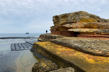 Wall Mural - People visit Kefken Pink Rocks in Kandira district of Kocaeli, Turkey