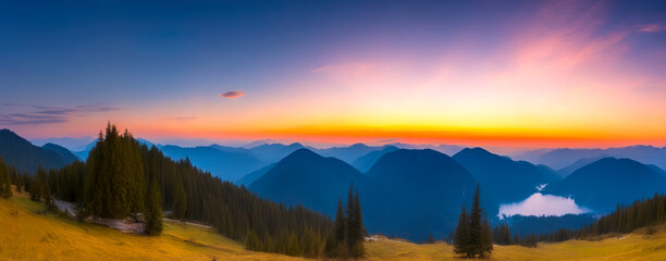 Wall Mural - Sunset Glow on the Peaks, Mountain Panorama, AI Generated