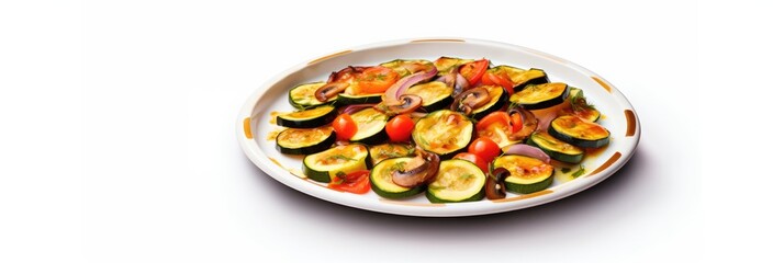 Wall Mural - Ratatouille On White Smooth Round Plate On Isolated Background French Dish