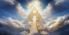 Golden Buddha Statue, Cloud Stairway To Heaven Heavenly Gates Of Saint Peter Hd Wallpaper