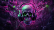  skull and headphones on the dark background