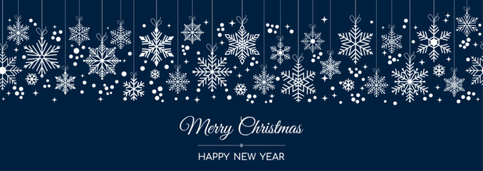 Wall Mural - christmas and happy new year card, banner template seamless border, festive ornate style repeat back