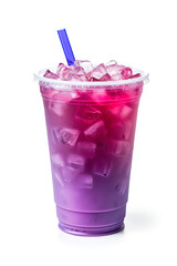 Wall Mural - Purple drink in a plastic cup isolated on a white background. Take away drinks concept